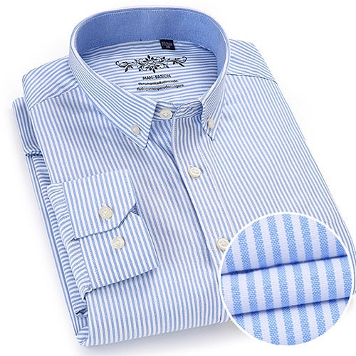 Long Sleeve Oxford Plaid Striped Casual Shirt