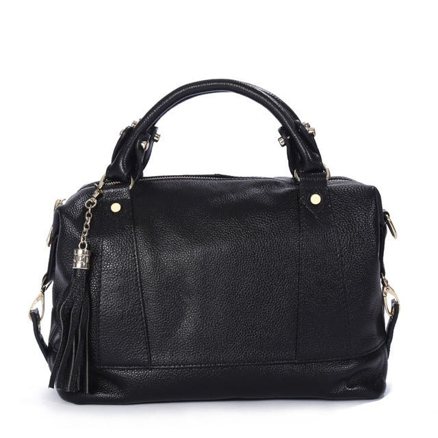 leather handbag lady tassel shoulder