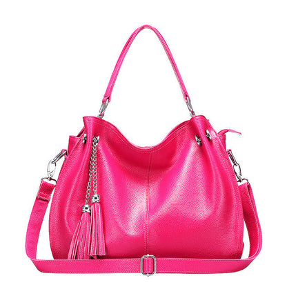 leather handbag lady tassel shoulder