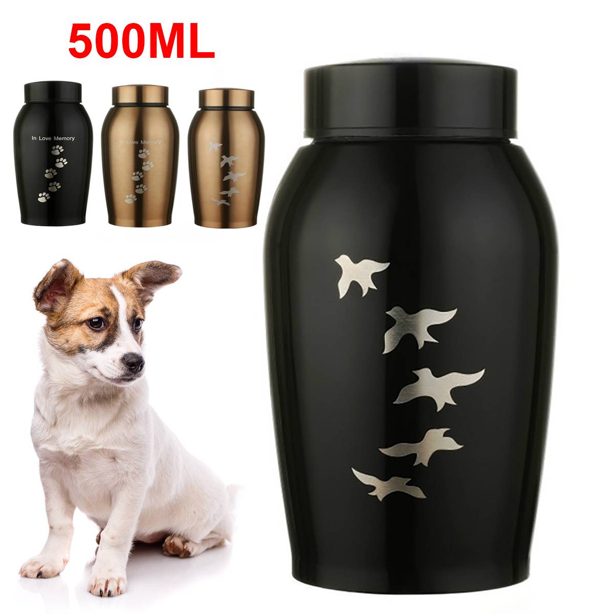 Gold/Black Stainless steel Urns Pets Dog