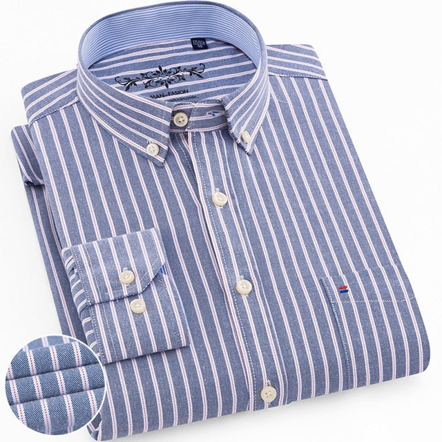 Long Sleeve Oxford Plaid Striped Casual Shirt