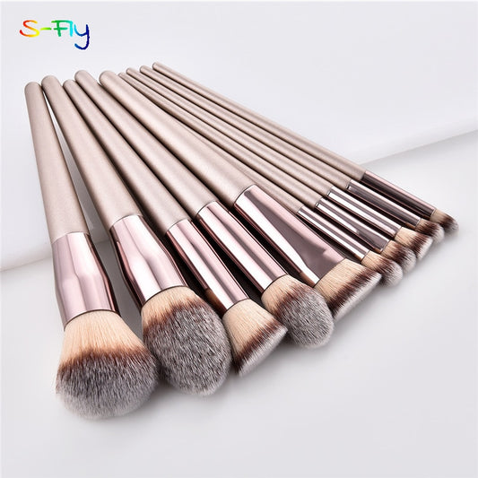 Champagne makeup brushes set for cosmetic