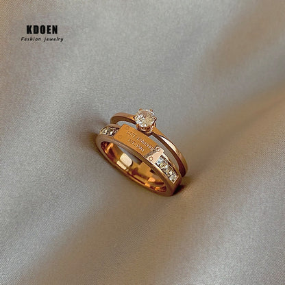 Classic Titanium Steel Rose Gold Double Letter Ring