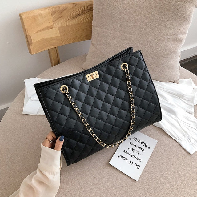 Black Big Tote Bag Chain Crossbody