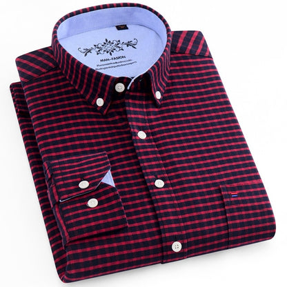 Long Sleeve Oxford Plaid Striped Casual Shirt