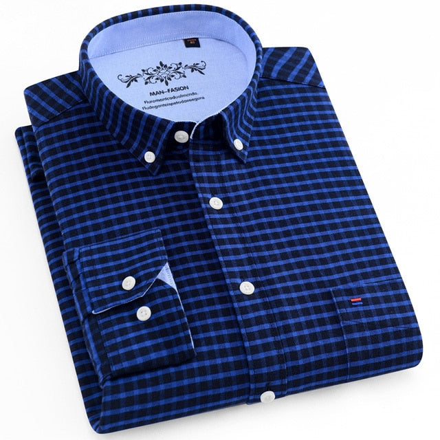 Long Sleeve Oxford Plaid Striped Casual Shirt