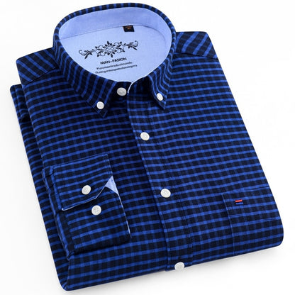 Long Sleeve Oxford Plaid Striped Casual Shirt