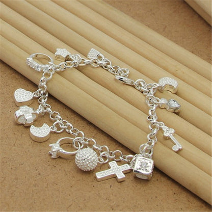 Silver Bracelet With Multiple Pendant Zircon Bracelet