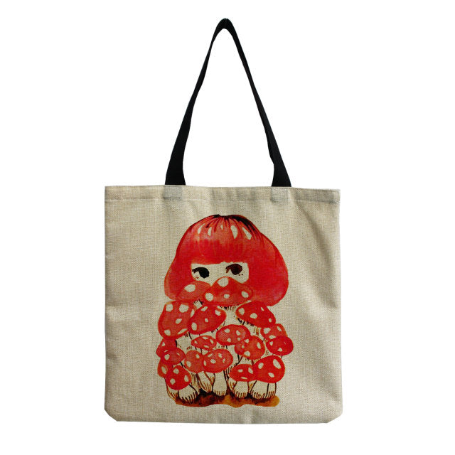 Bright Colors Cartoon Mushroom Printed Bag