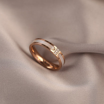 Classic Titanium Steel Rose Gold Double Letter Ring