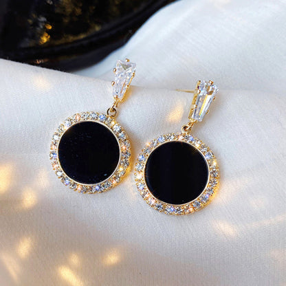 Korean version of hot new black round rhinestone earring