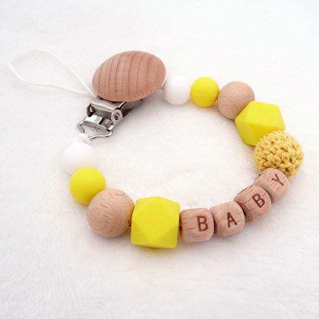 Personalized Silicone Wood Pacifier Clips Safe Teething