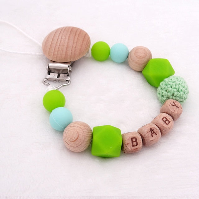 Personalized Silicone Wood Pacifier Clips Safe Teething