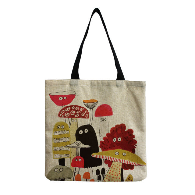 Bright Colors Cartoon Mushroom Printed Bag