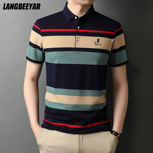 Top Grade Brand Striped Embroidery Designer Polo Shirt