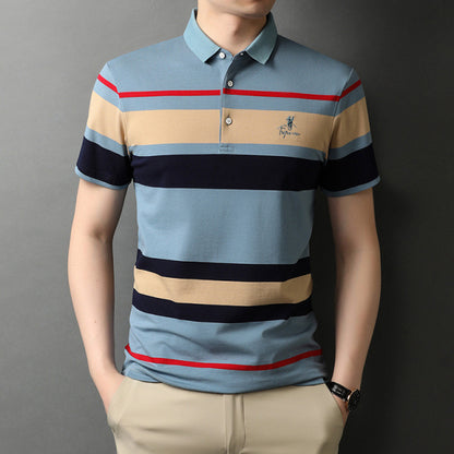 Top Grade Brand Striped Embroidery Designer Polo Shirt