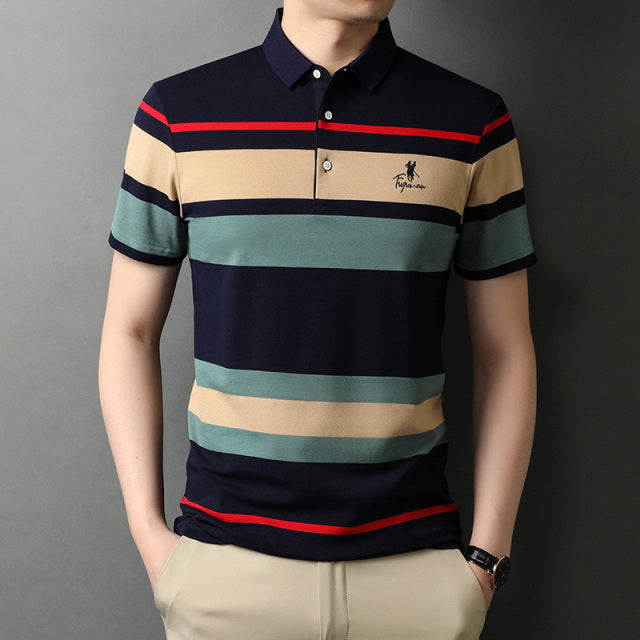 Top Grade Brand Striped Embroidery Designer Polo Shirt