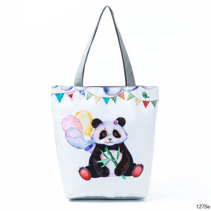 White Cute Cat Printed Fabric Eco Handbag