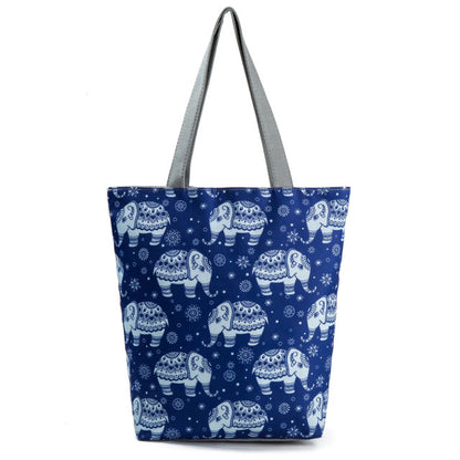 White Cute Cat Printed Fabric Eco Handbag