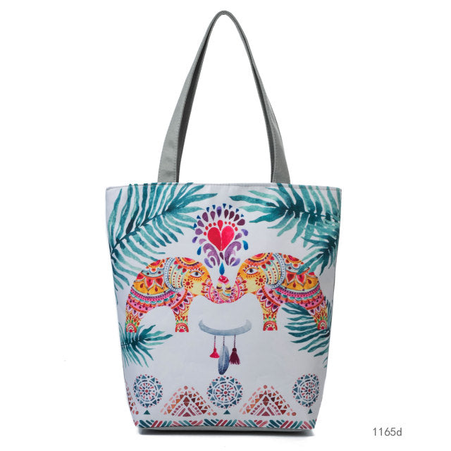 White Cute Cat Printed Fabric Eco Handbag