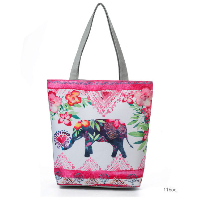 White Cute Cat Printed Fabric Eco Handbag