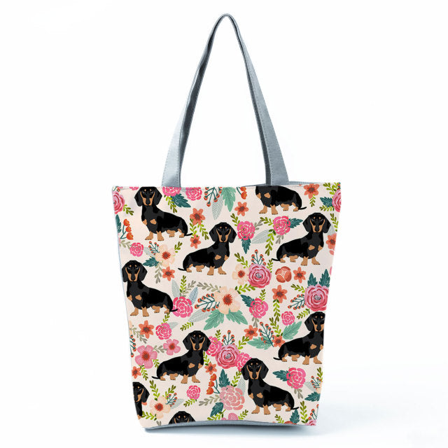 White Cute Cat Printed Fabric Eco Handbag