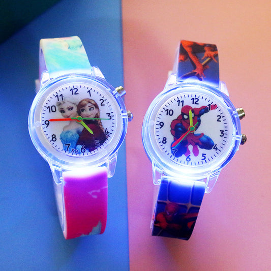 Cartoon Princess Kids Watches Girls Color Light Source Silicone