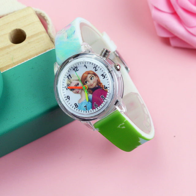 Cartoon Princess Kids Watches Girls Color Light Source Silicone