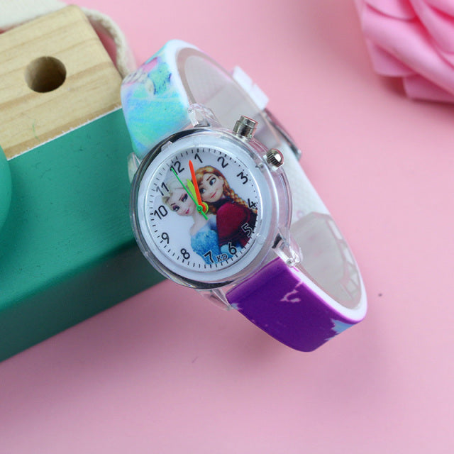 Cartoon Princess Kids Watches Girls Color Light Source Silicone