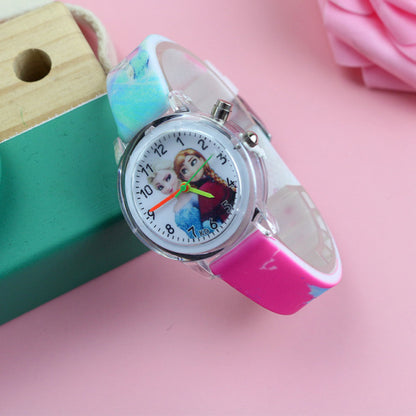 Cartoon Princess Kids Watches Girls Color Light Source Silicone