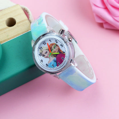 Cartoon Princess Kids Watches Girls Color Light Source Silicone