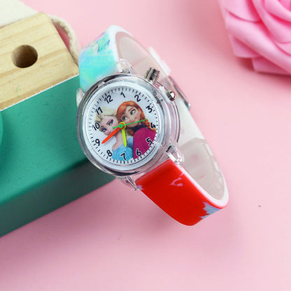 Cartoon Princess Kids Watches Girls Color Light Source Silicone