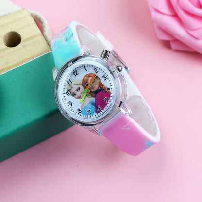 Cartoon Princess Kids Watches Girls Color Light Source Silicone