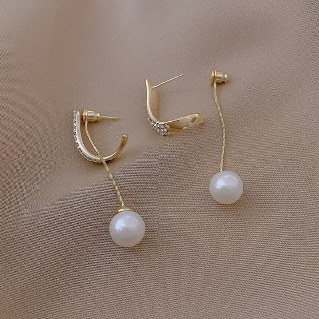 Classic Elegant Simulated-pearl Tassel Long Crystal Earring