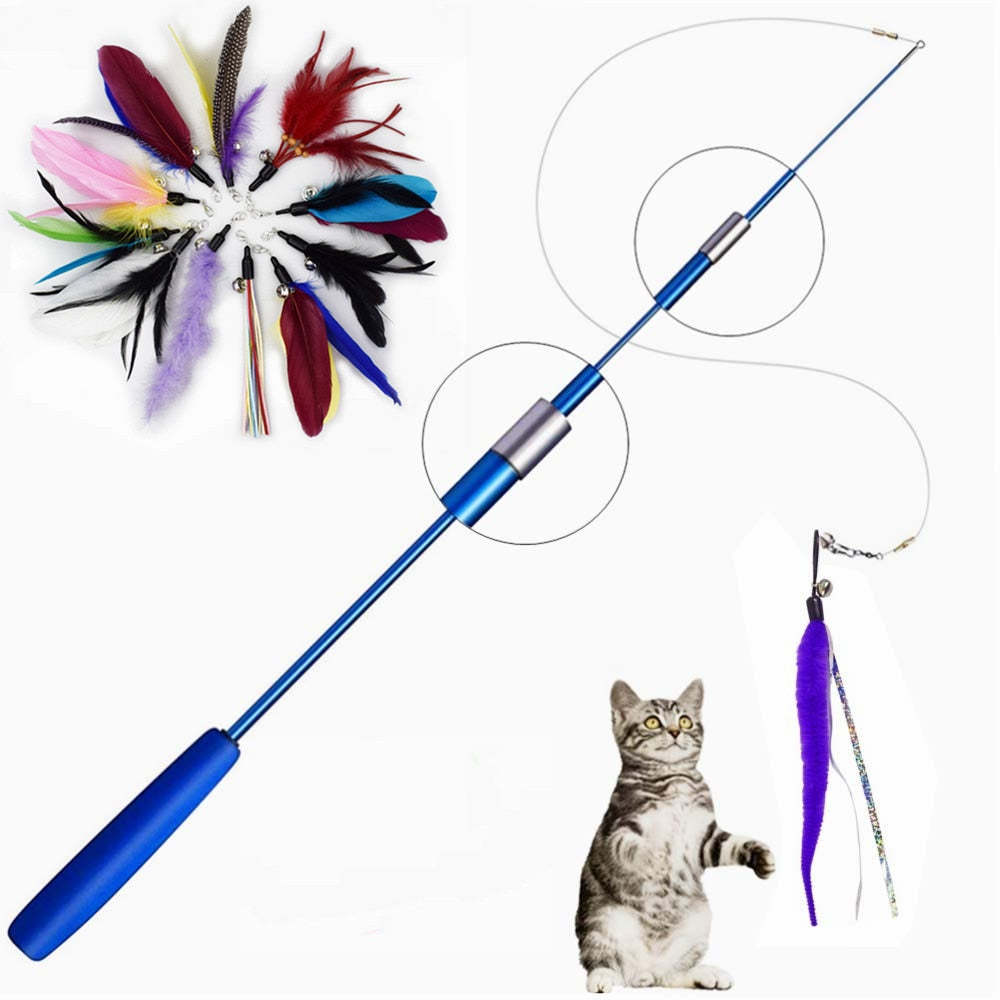 Interactive Cat Feather Toy Feather Teaser Stick Wand