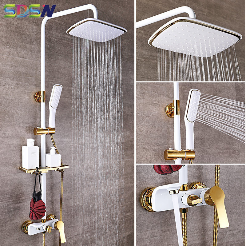 White Gold Bathroom Shower System