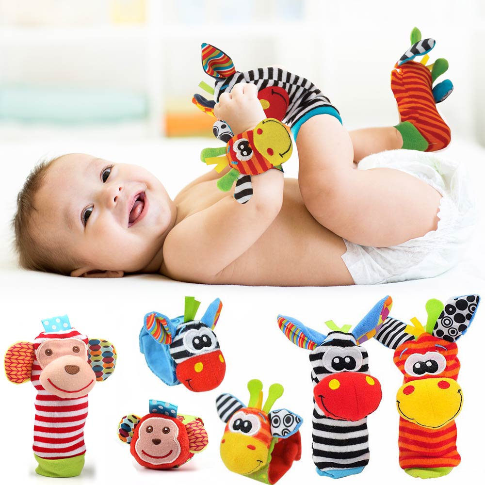 Cartoon Plush Socks Wrist Strap Rattles Baby Toy