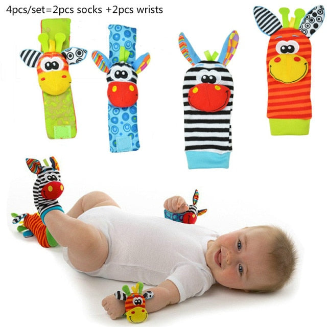 Cartoon Plush Socks Wrist Strap Rattles Baby Toy