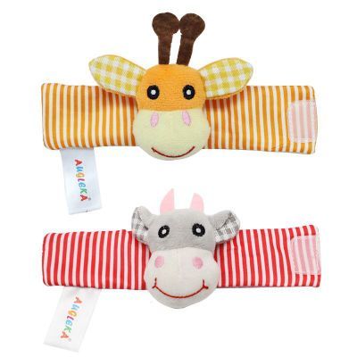 Cartoon Plush Socks Wrist Strap Rattles Baby Toy