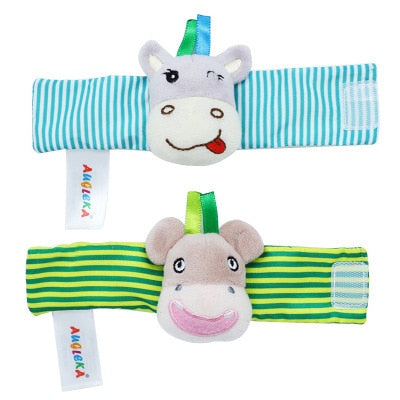 Cartoon Plush Socks Wrist Strap Rattles Baby Toy