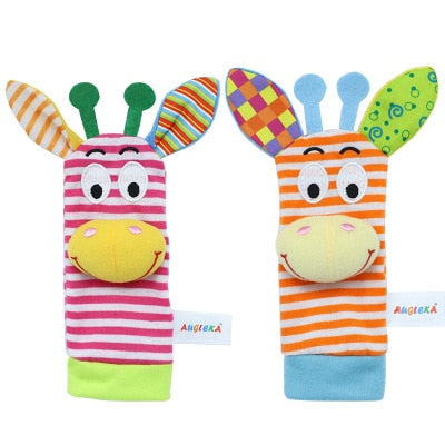 Cartoon Plush Socks Wrist Strap Rattles Baby Toy