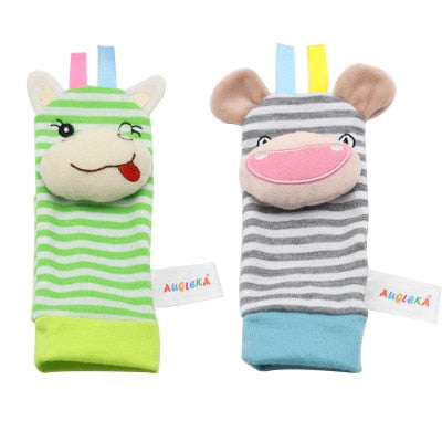 Cartoon Plush Socks Wrist Strap Rattles Baby Toy