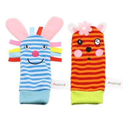 Cartoon Plush Socks Wrist Strap Rattles Baby Toy