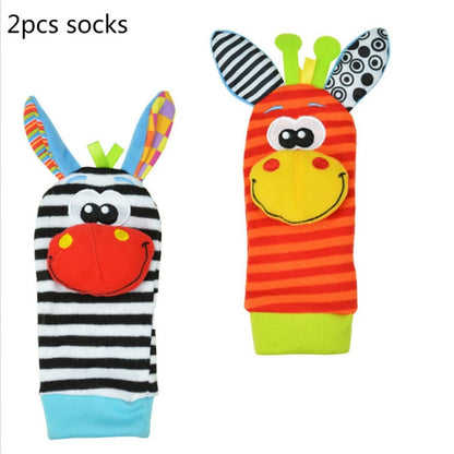 Cartoon Plush Socks Wrist Strap Rattles Baby Toy