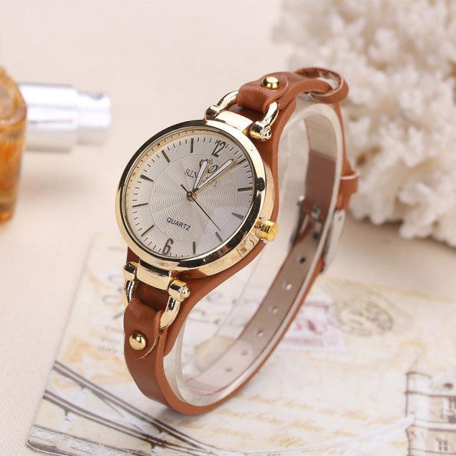 Round Dial Rivet PU Leather Strap watch