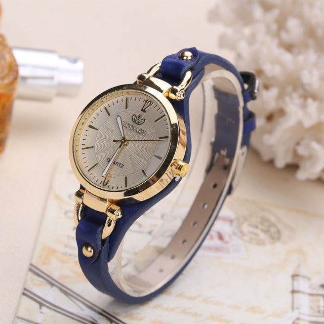 Round Dial Rivet PU Leather Strap watch