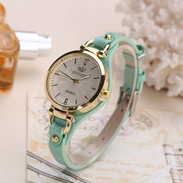 Round Dial Rivet PU Leather Strap watch