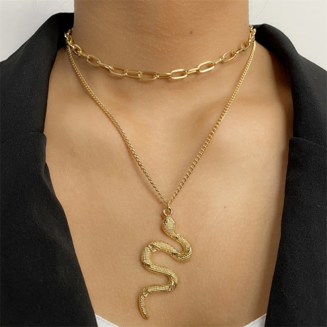 Multilayer Snake Pendant Chain Necklace