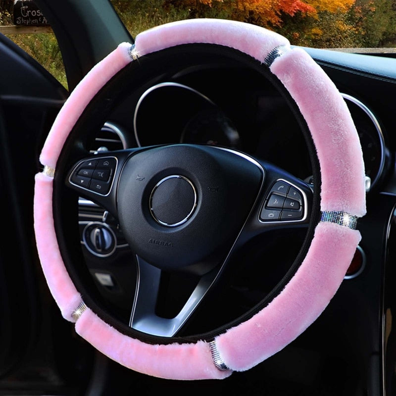 Soft Plush Rhinestone Car Steering Wheel Cover