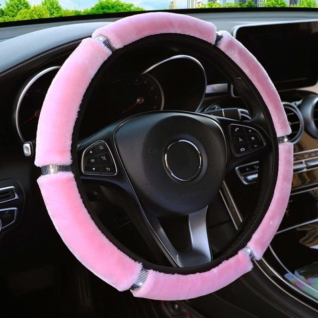 Soft Plush Rhinestone Car Steering Wheel Cover